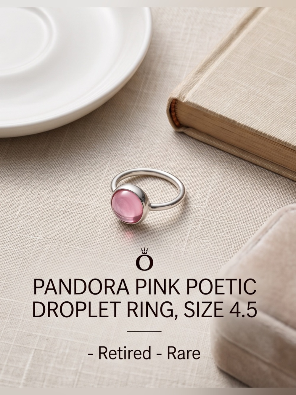 Rare Pandora Pink Cabochon style 190610POP — the "Beaded Ring with Cabochon Opal